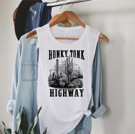 Honky Tonk Highway Print Muscle Tank