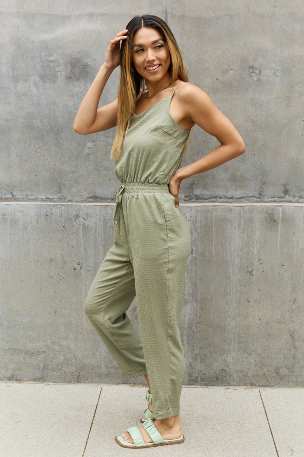 Textured Woven Jumpsuit in Sage