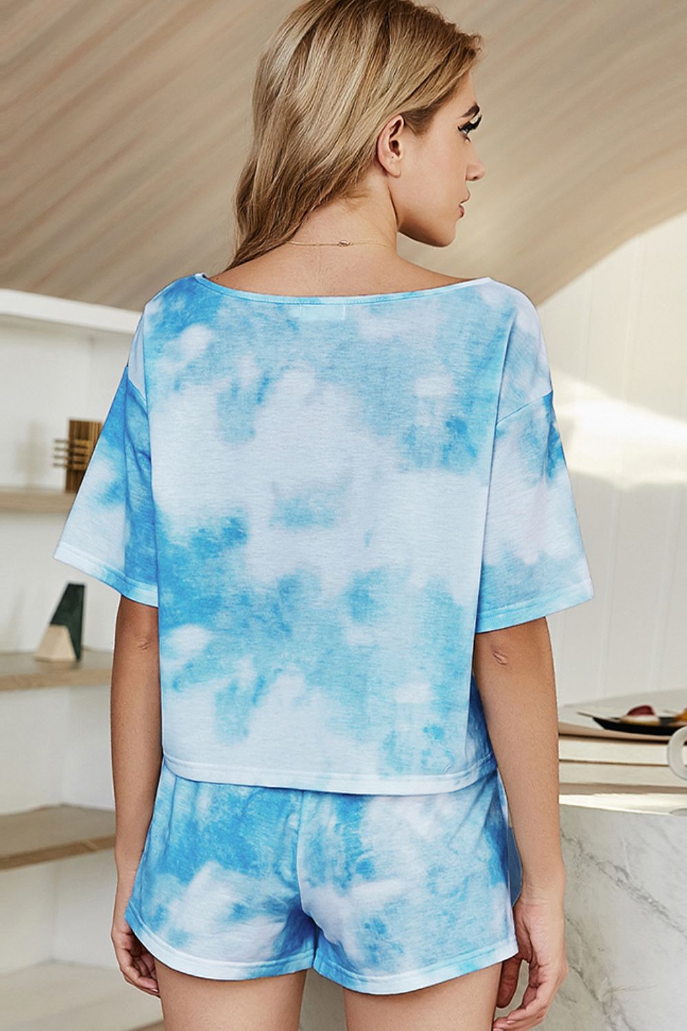 Monday Blues Tie-Dye Boat Neck Top and Shorts Lounge Set