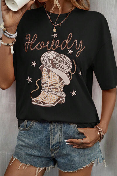 HOWDY Round Neck Short Sleeve T-Shirt