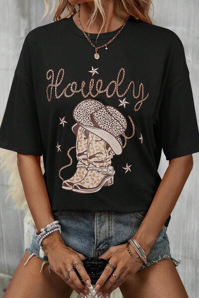 HOWDY Round Neck Short Sleeve T-Shirt