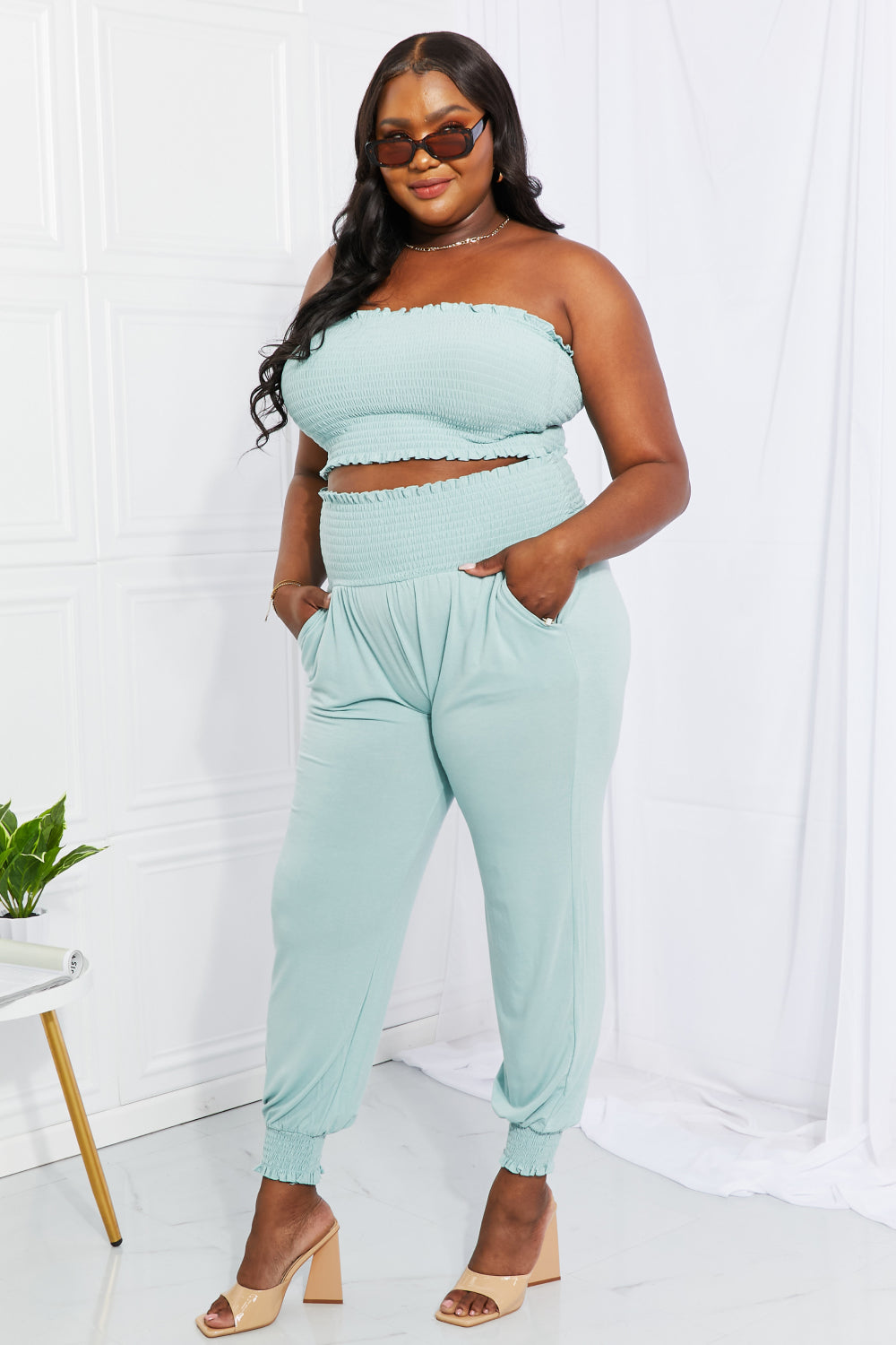 Stylish Comfort Smocked Tube Top & Joggers Set