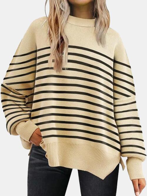 Round Neck Drop Shoulder Slit Sweatshirt