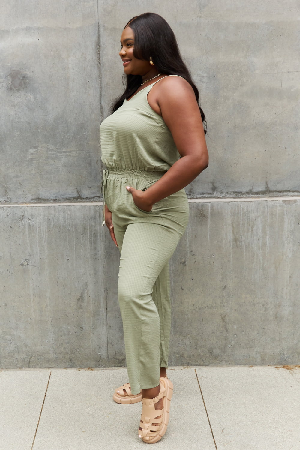 Textured Woven Jumpsuit in Sage