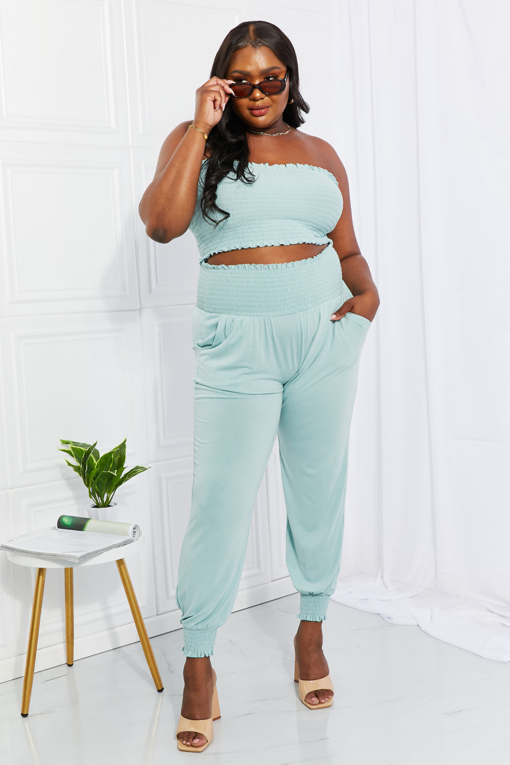 Stylish Comfort Smocked Tube Top & Joggers Set