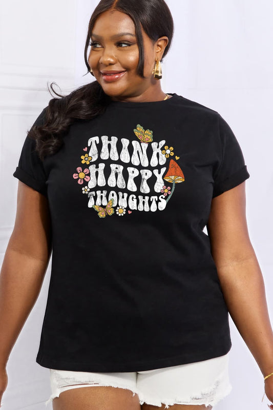 THINK HAPPY THOUGHTS Graphic Cotton Tee