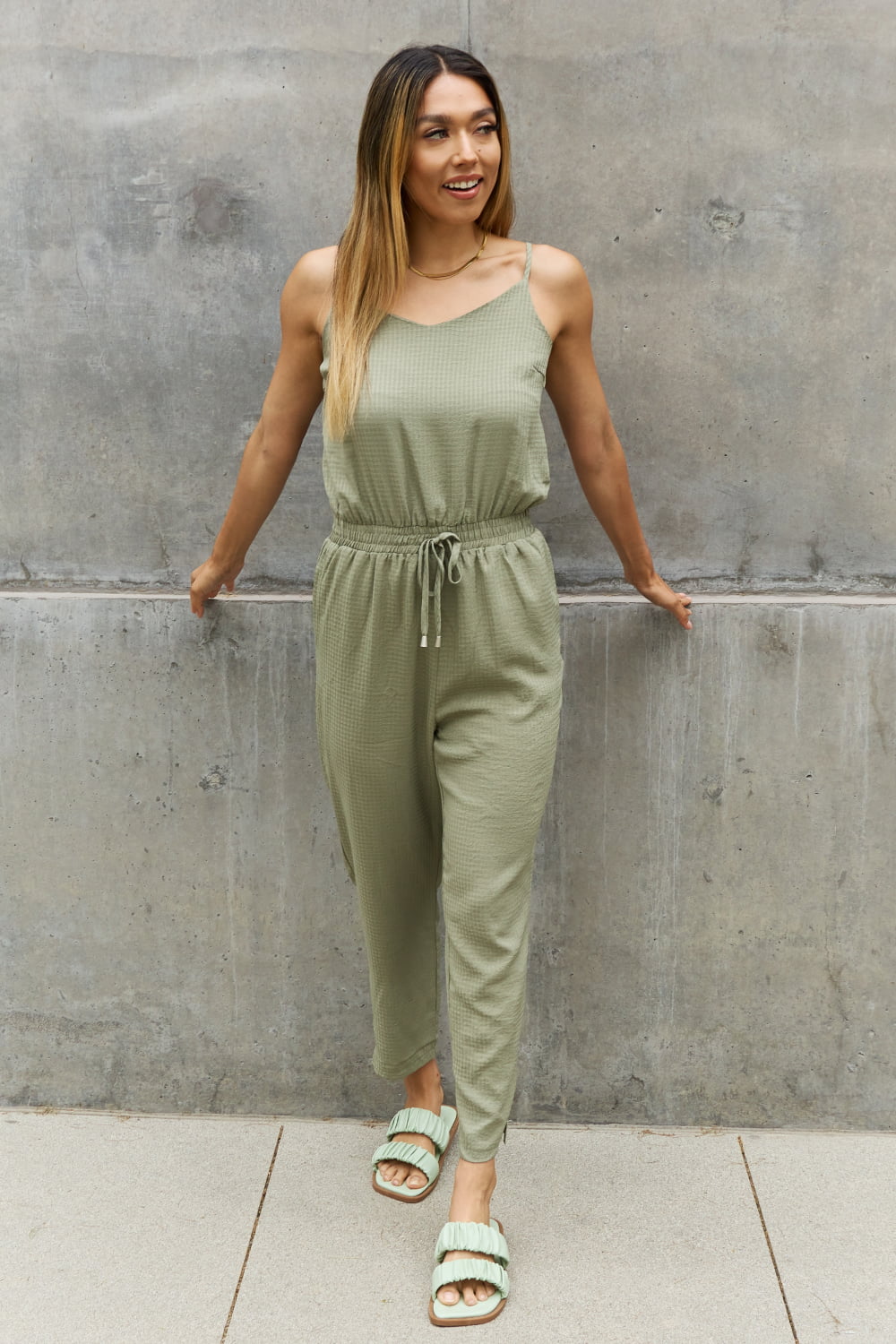 Textured Woven Jumpsuit in Sage