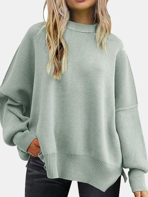 Round Neck Drop Shoulder Slit Sweatshirt