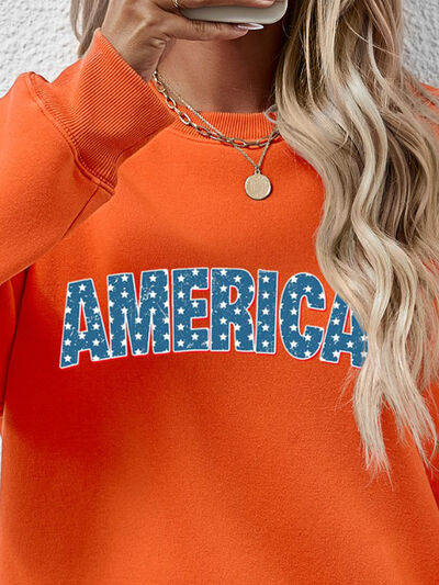 AMERICA Round Neck Dropped Shoulder Sweatshirt