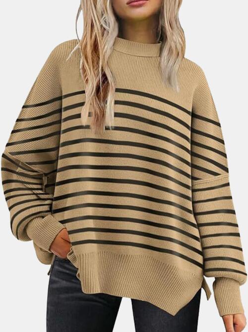 Round Neck Drop Shoulder Slit Sweatshirt