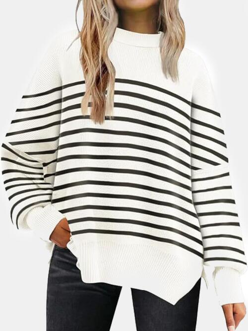 Round Neck Drop Shoulder Slit Sweatshirt